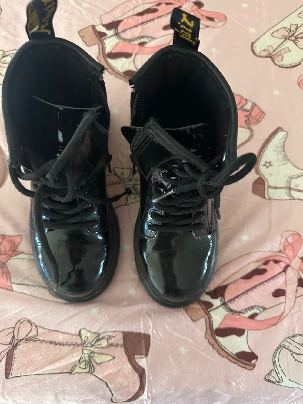 Dr. Martens Kids Black Patent Lace-Up Boots with Side Zip